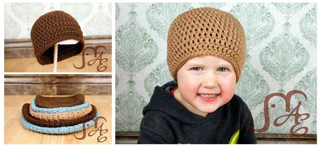 Boy wearing crochet beanie