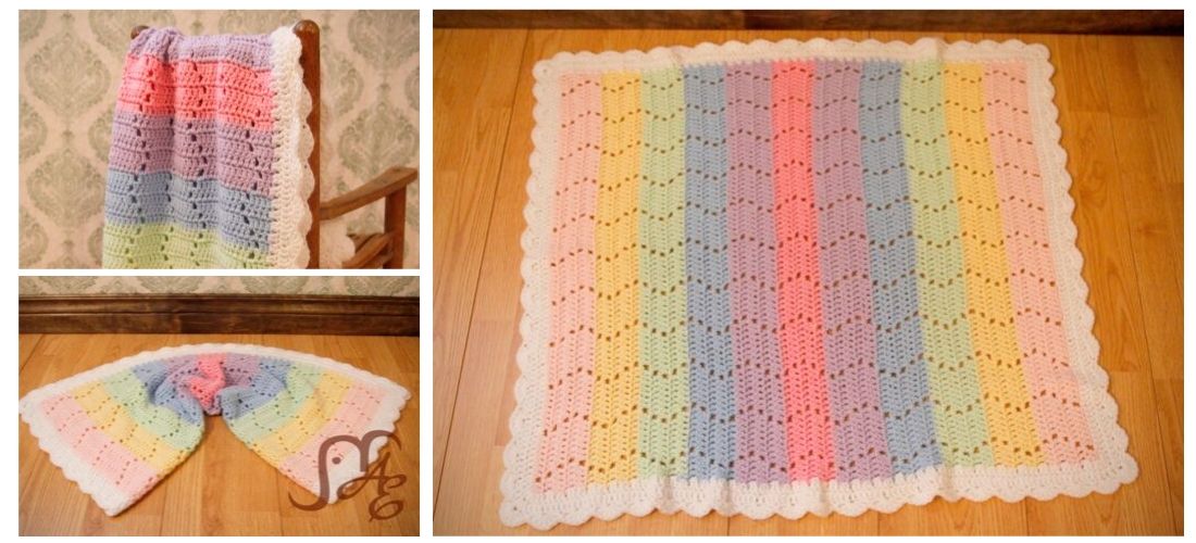 Crochet rainbow blanket with zig zag design