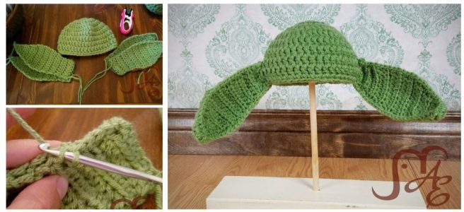 Green crochet baby Yoda hat