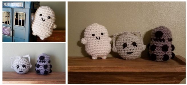 Crochet Mini Doctor Who villains, Adipose, Cyberman, Dalek