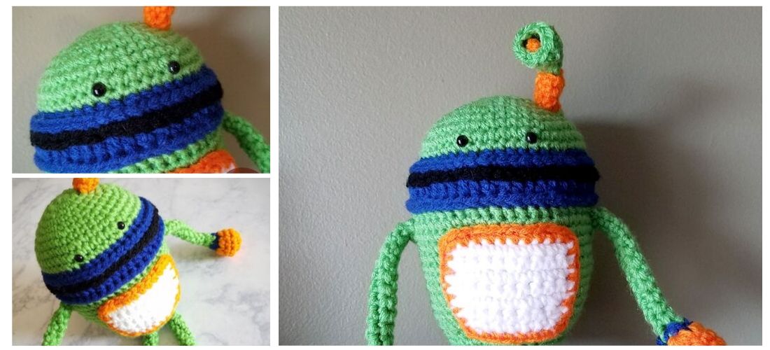 Crochet green robot plush