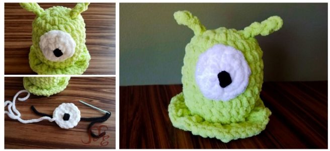 Crochet green alien, brain slug plush