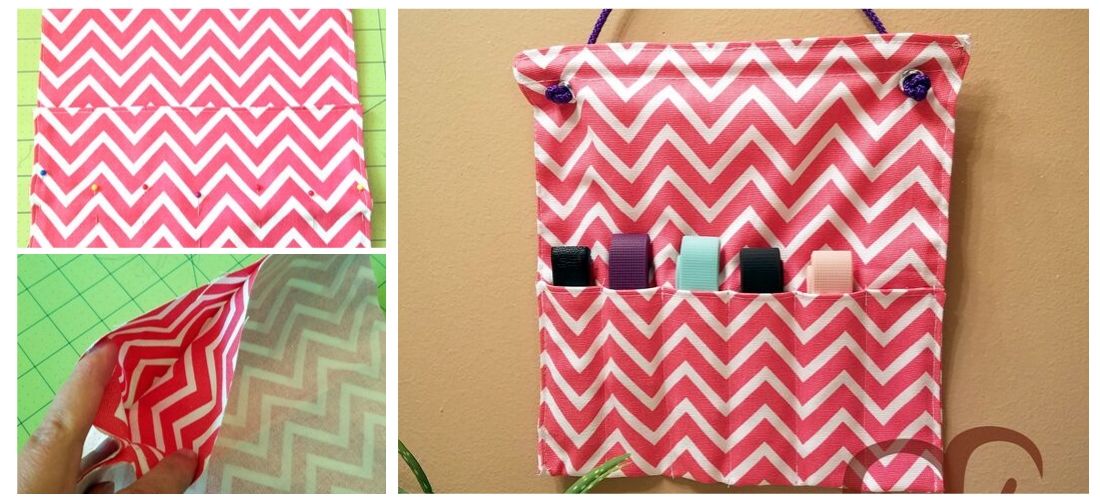 Pink and white chevron hanging holder for FitBit Charge 2 bands
