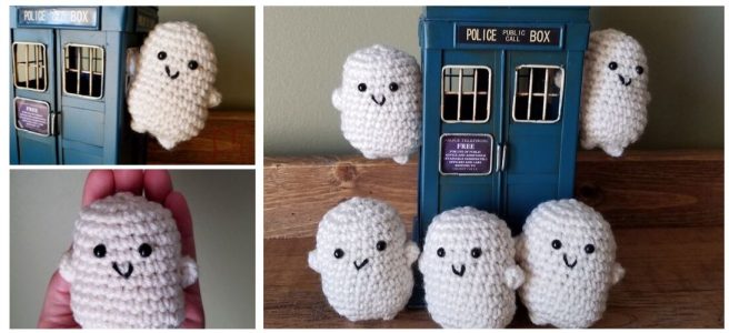 Crochet mini adiposes with blue Tardis