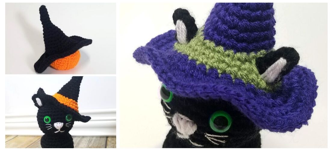 Crochet Halloween Witch Hat for Black Kitty Plush