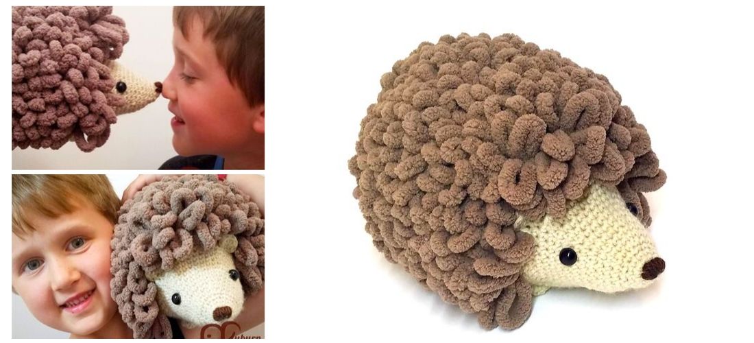 Crochet hedgehog with brown loops